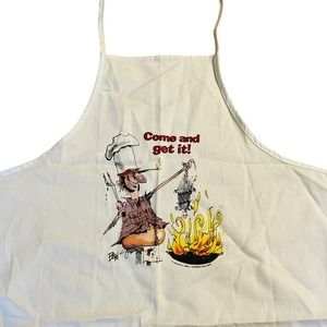 Jeff Foxworthy White "Come and get it" Apron 2002 Redneck Grill Fire 100% Cotton
